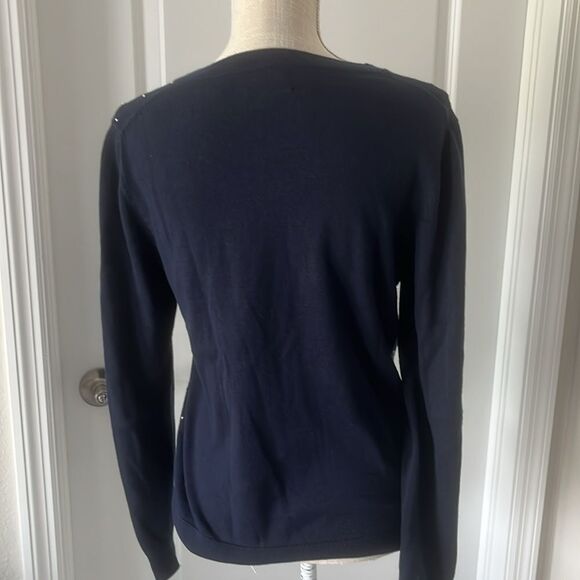 Tommy Hilfiger 100 % Pima Cotton Navy Sm Polka Dots Cardigan Button up Sz M - Picture 5 of 7